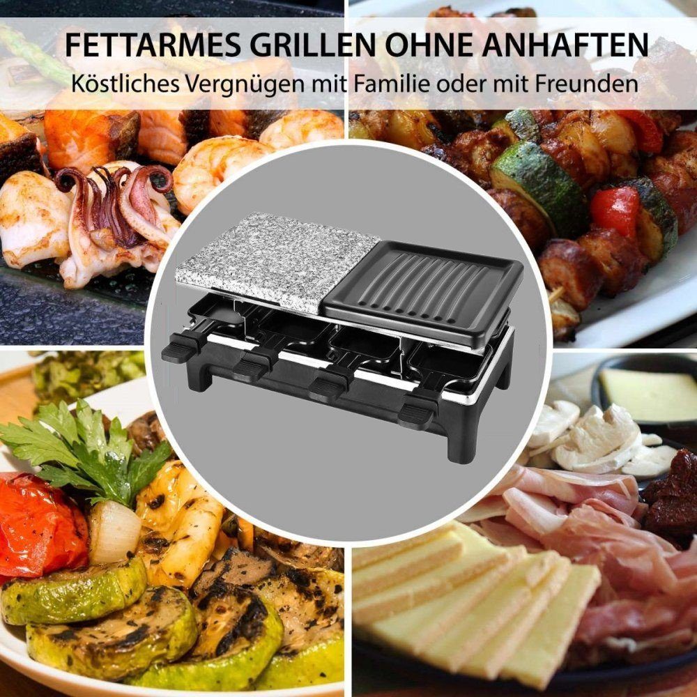 KESSMANN Raclette Raclette Grill mit Pfännchen elektrisch 8 Personen Inkl. 8 Spachteln &, 8 Raclettepfännchen, 1200,00 W, Grill & Granit Platte antihaft Grillplatte mobil Campinggrill Pfanne