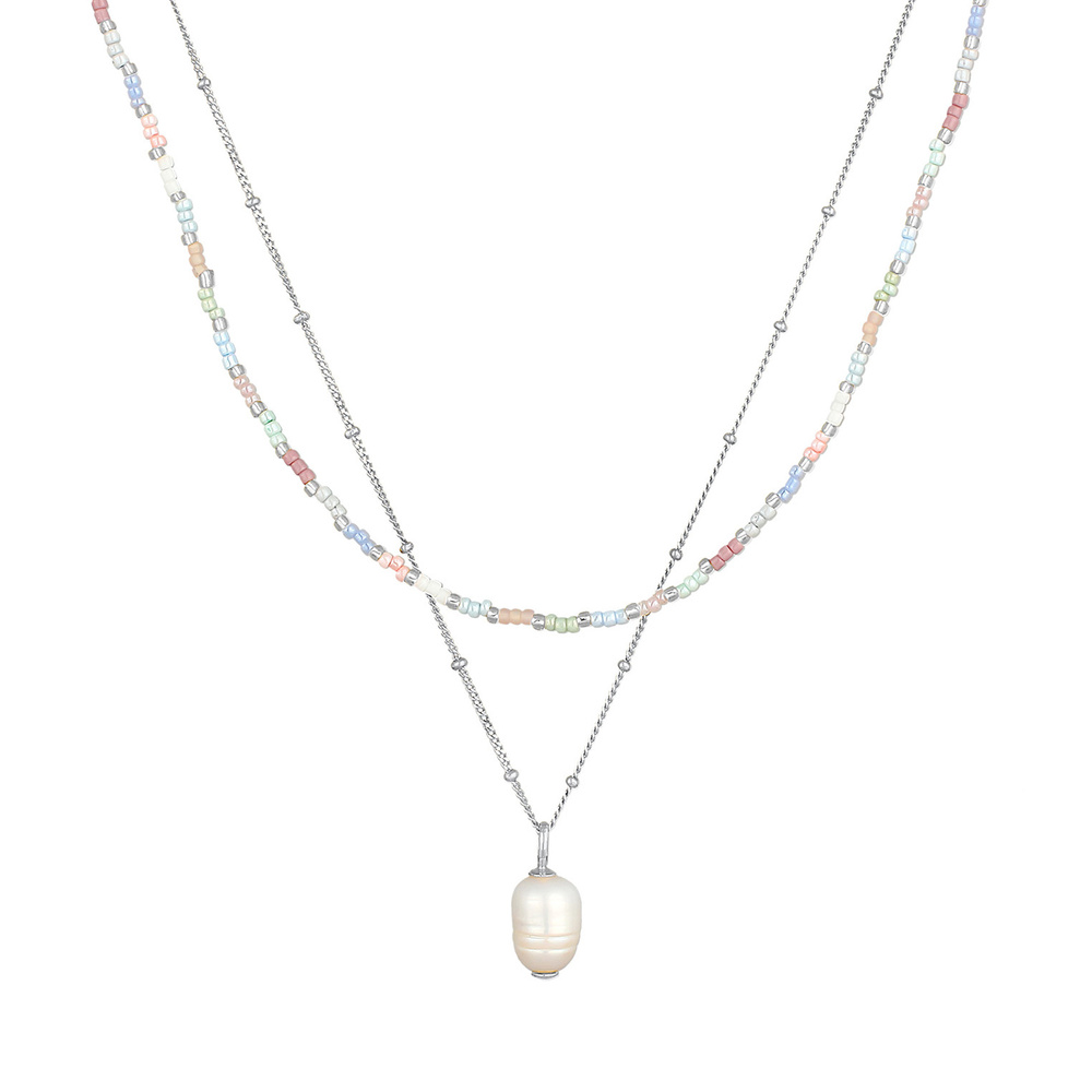 Elli Elli Collier Femmes Perles de verre Baroque Couches avec Perle d'eau douce en Arg collier