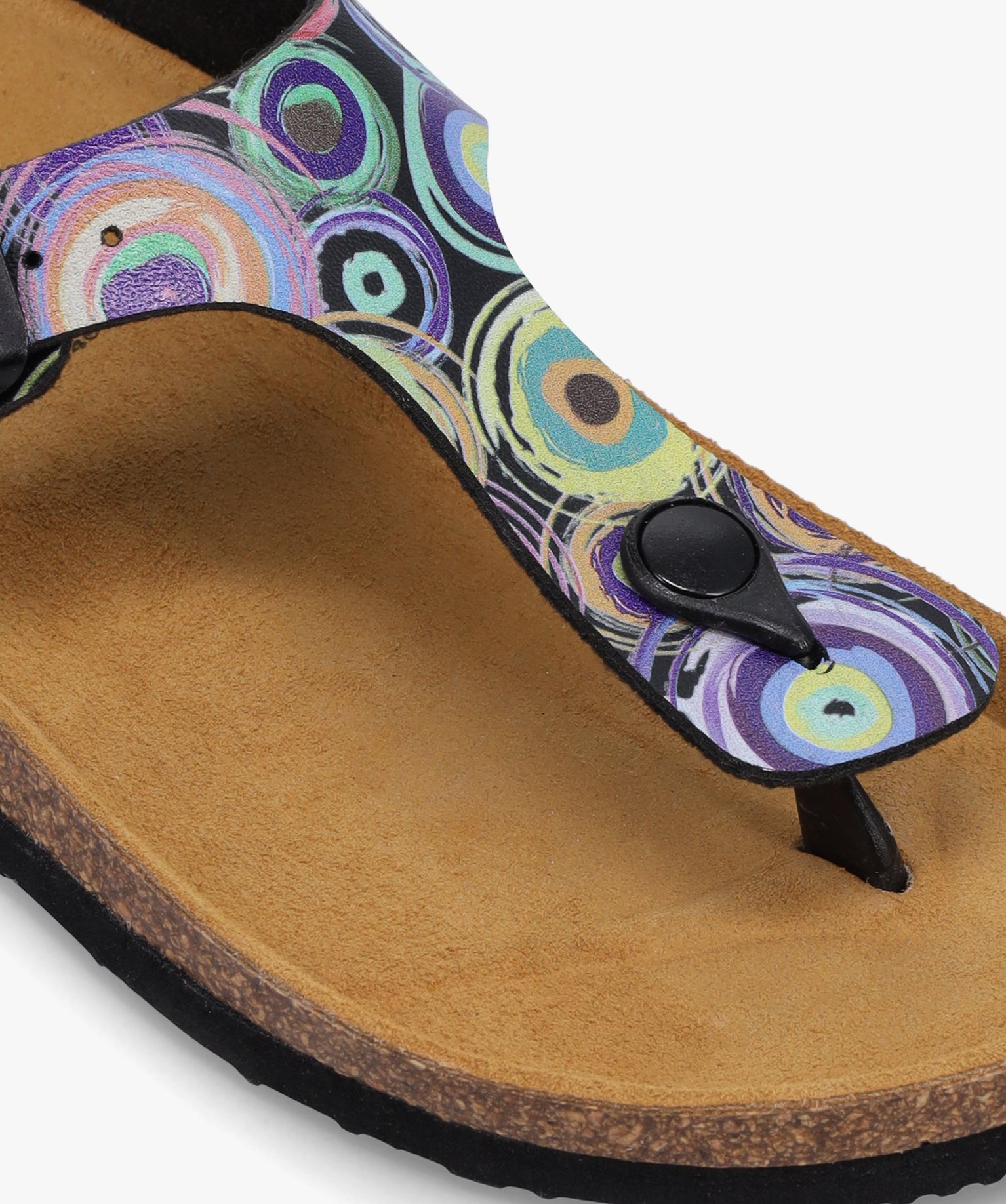 Mules femme à talon plat et bride entre-doigts imprimée multicolore | GEMO