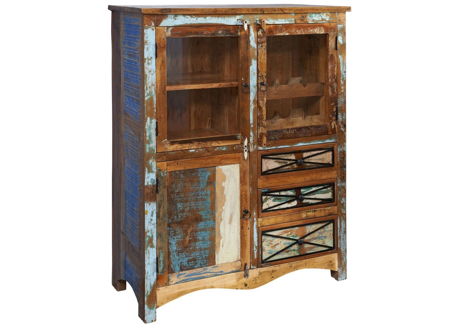 Massivmoebel24 Highboard Highboard Altholz 106x45x136 mehrfarbig lackiert NATURE OF SPIRIT #113
