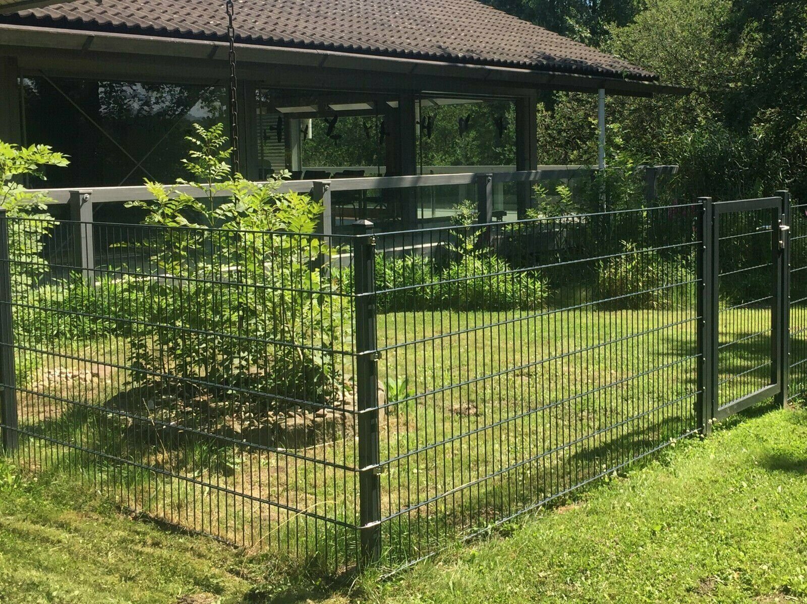 Fischer und Adamek Gartenzaun Doppelstabmattenzaun Set 6/5/6 Verzinkt Pulverbeschichtet Anthrazit, (Höhe: 830 mm Gesamtlänge: 2,5 m, Matten Anzahl: 1 Pfosten Anzahl: 2), Drahtstärke Horizontal 6 mm Vertikal 5 mm