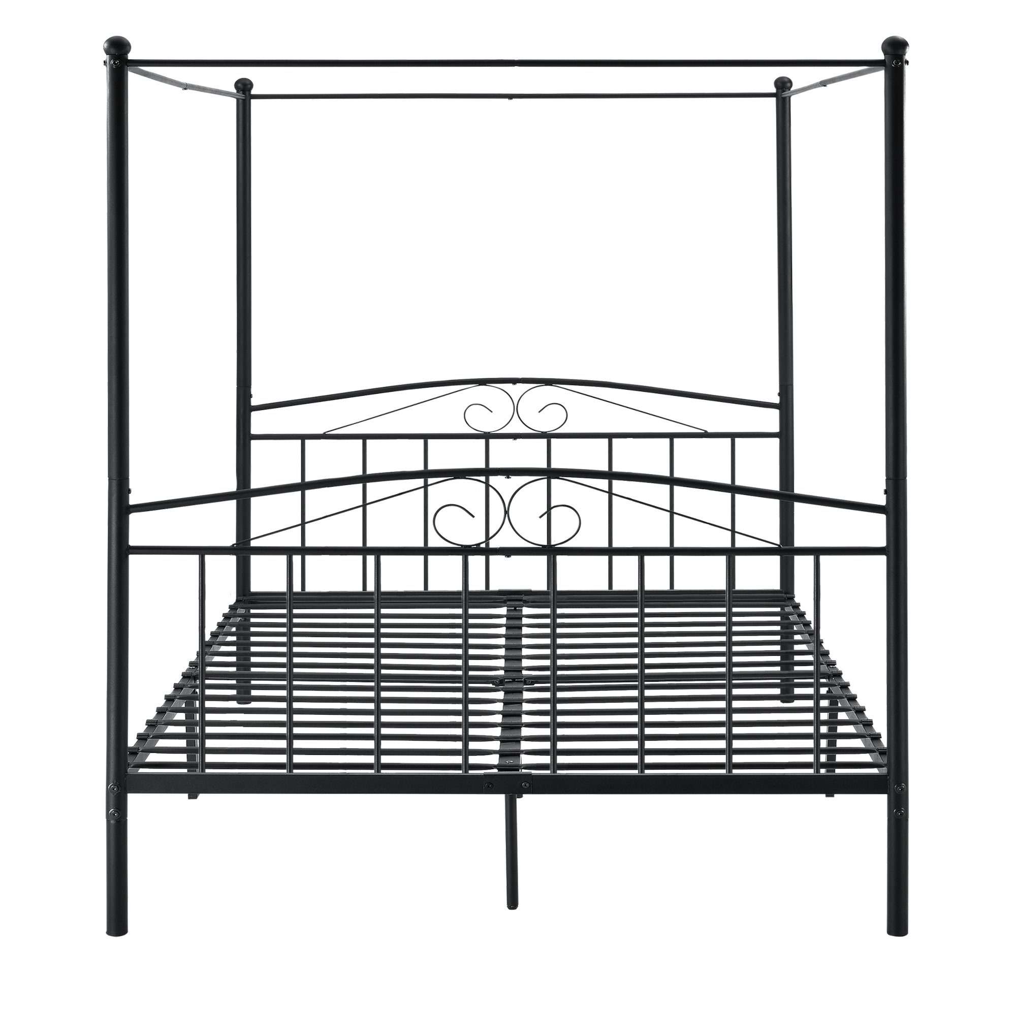 en.casa Himmelbett, Lahti Metallbett Doppelbett Schwarz 180x200cm