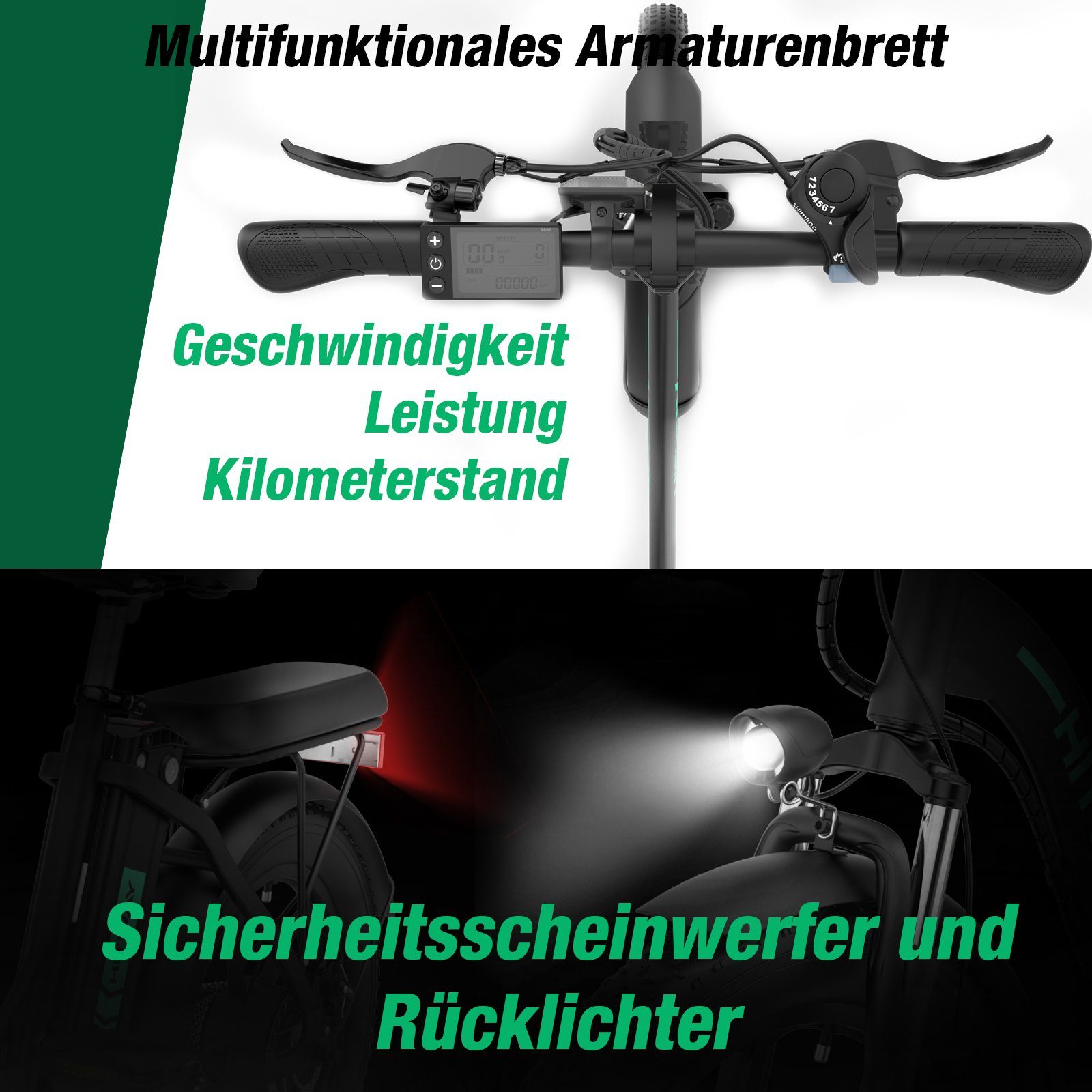 HITWAY E-Bike BK6S 20*3 Zoll Elektrofahrrad Fat Tire Damen Herren E-Cityrad, 7 Gang, Kettenschaltung, Heckmotor, Mit StVZO E-Mountainbike E-fahrrad klapprad Bis zu 90km
