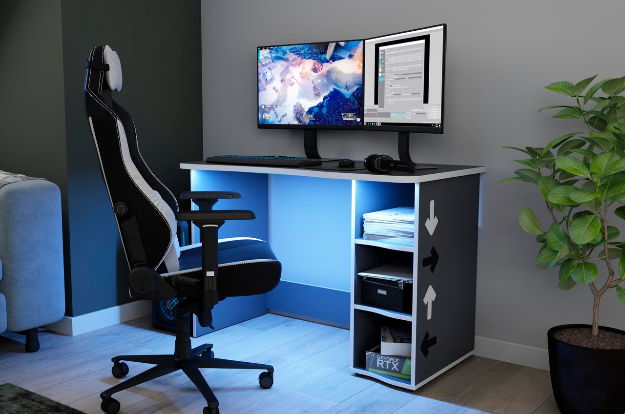 byLiving NEO Schreibtisch, Breite 110 cm, anthrazit, Kanten weiß