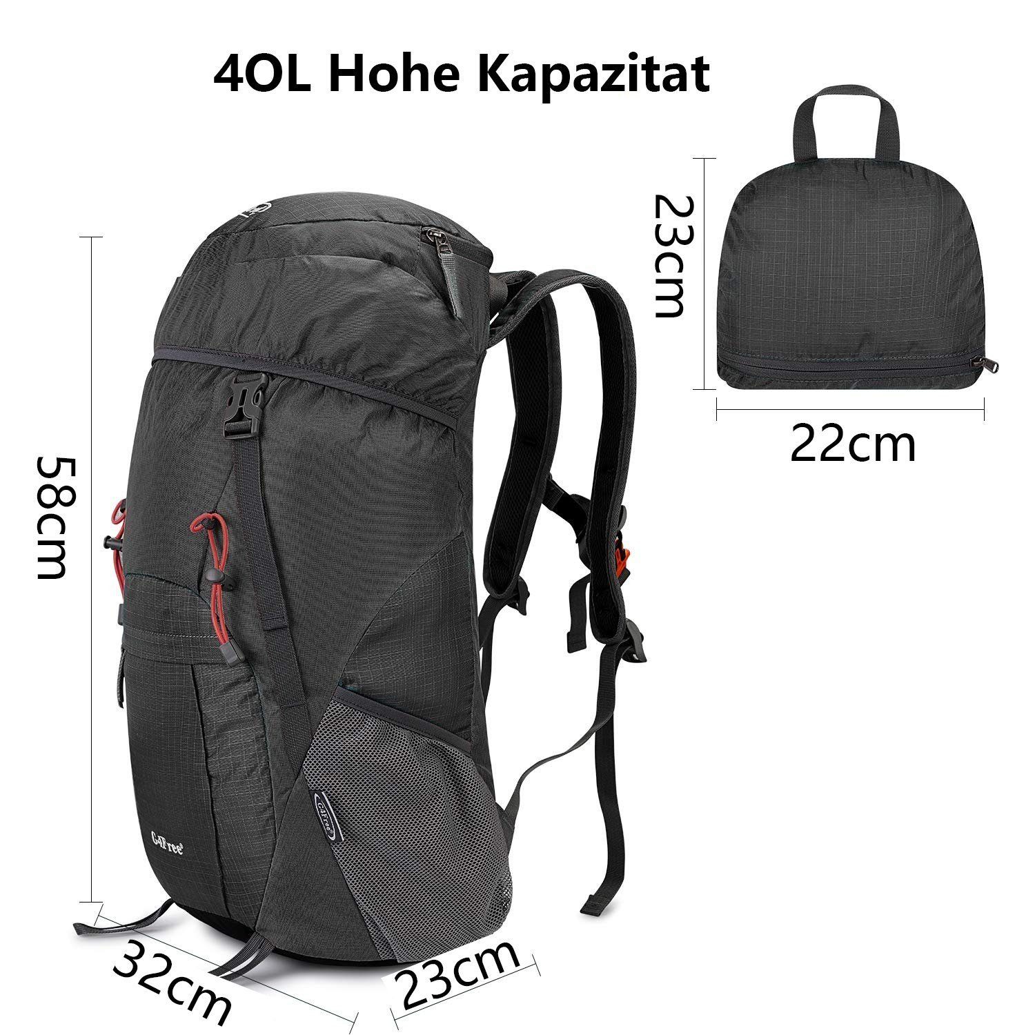 G4Free Wanderrucksack, Unisex Faltbarer Tage- Wanderrucksack, 40L