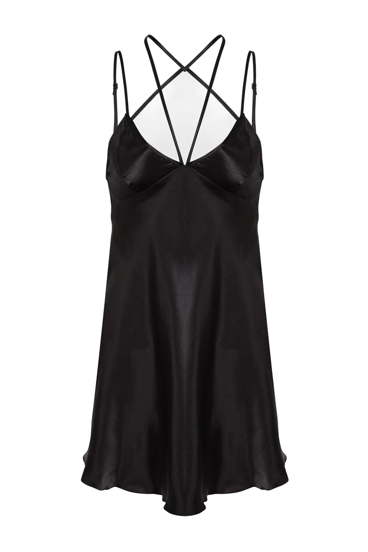 Trendyol Collection  Schwarzes, extravagantes Nachthemd mit Satin-Paspelierung und Seilriemen THMAW24LL00001