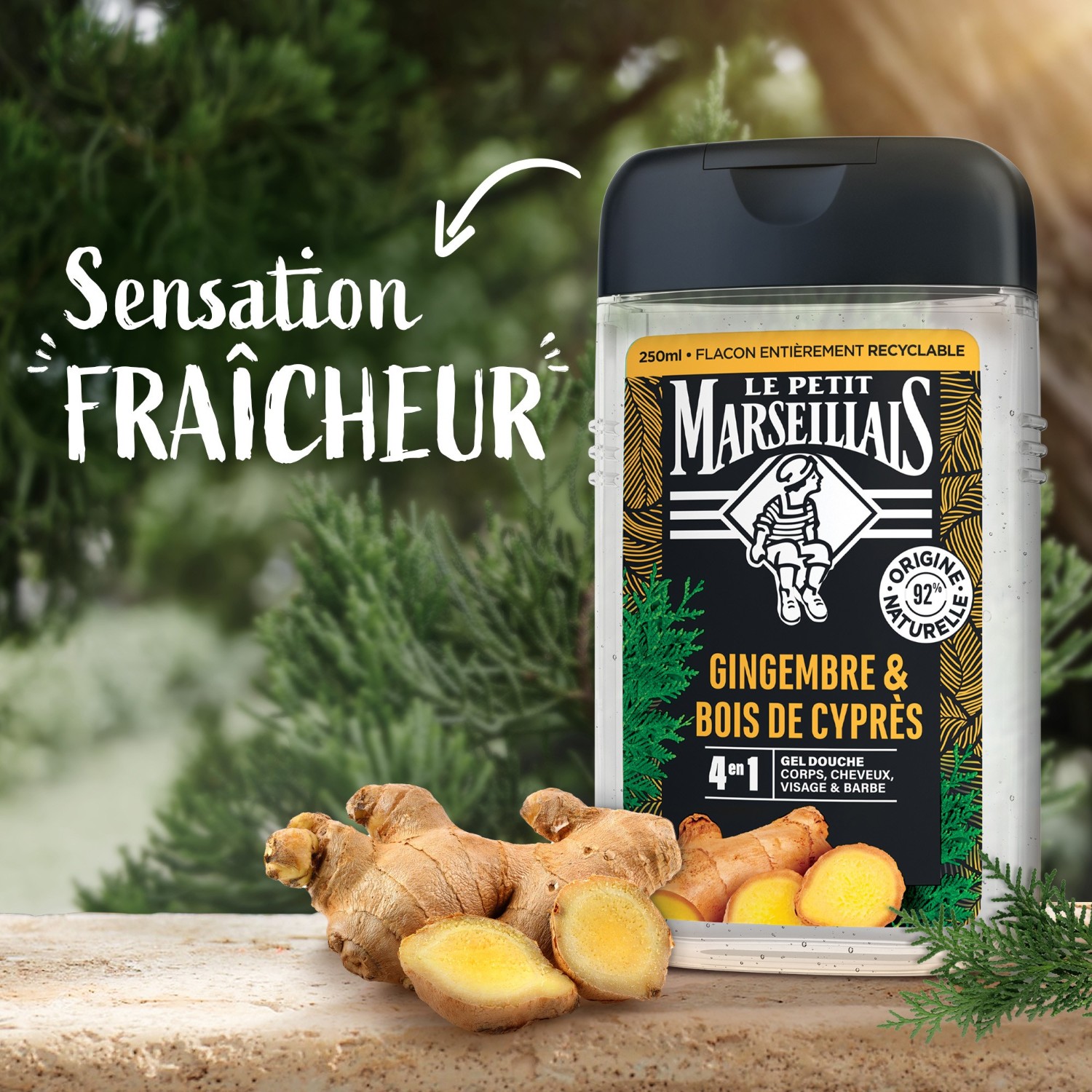 Gel de duș pentru bărbați Le Petit Marseillais Ginger & Cypress Wood