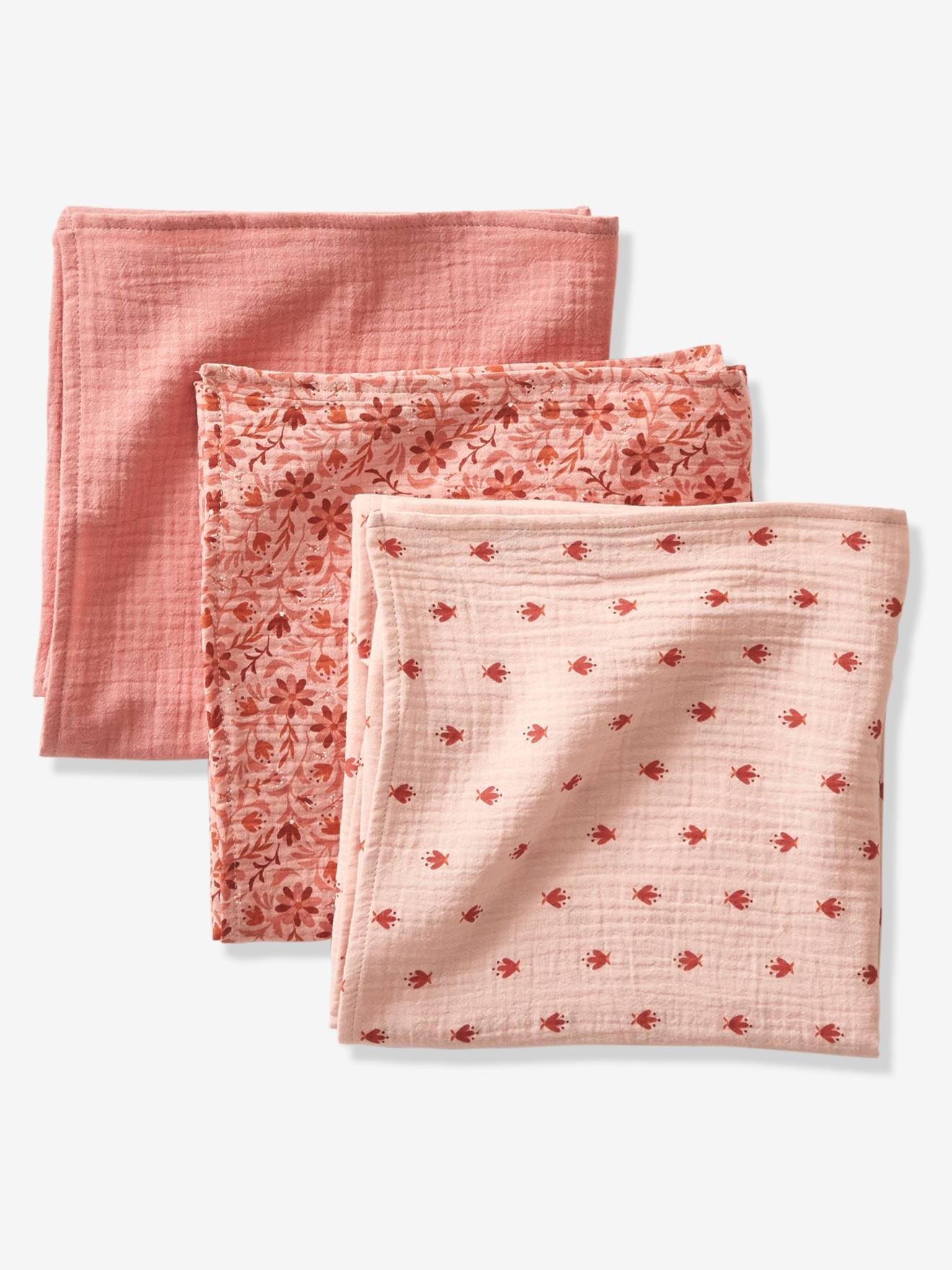 Lot de 3 langes en gaze de coton HAPPY BOHÈME rose