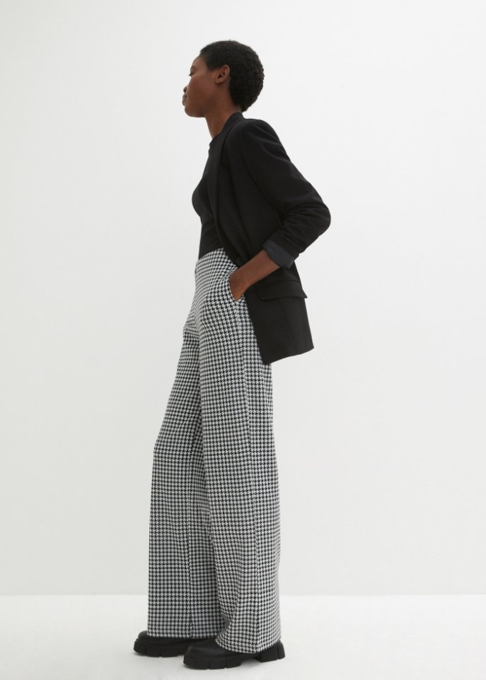 Stretch-Hose mit Hahnentrittmuster, Wide leg