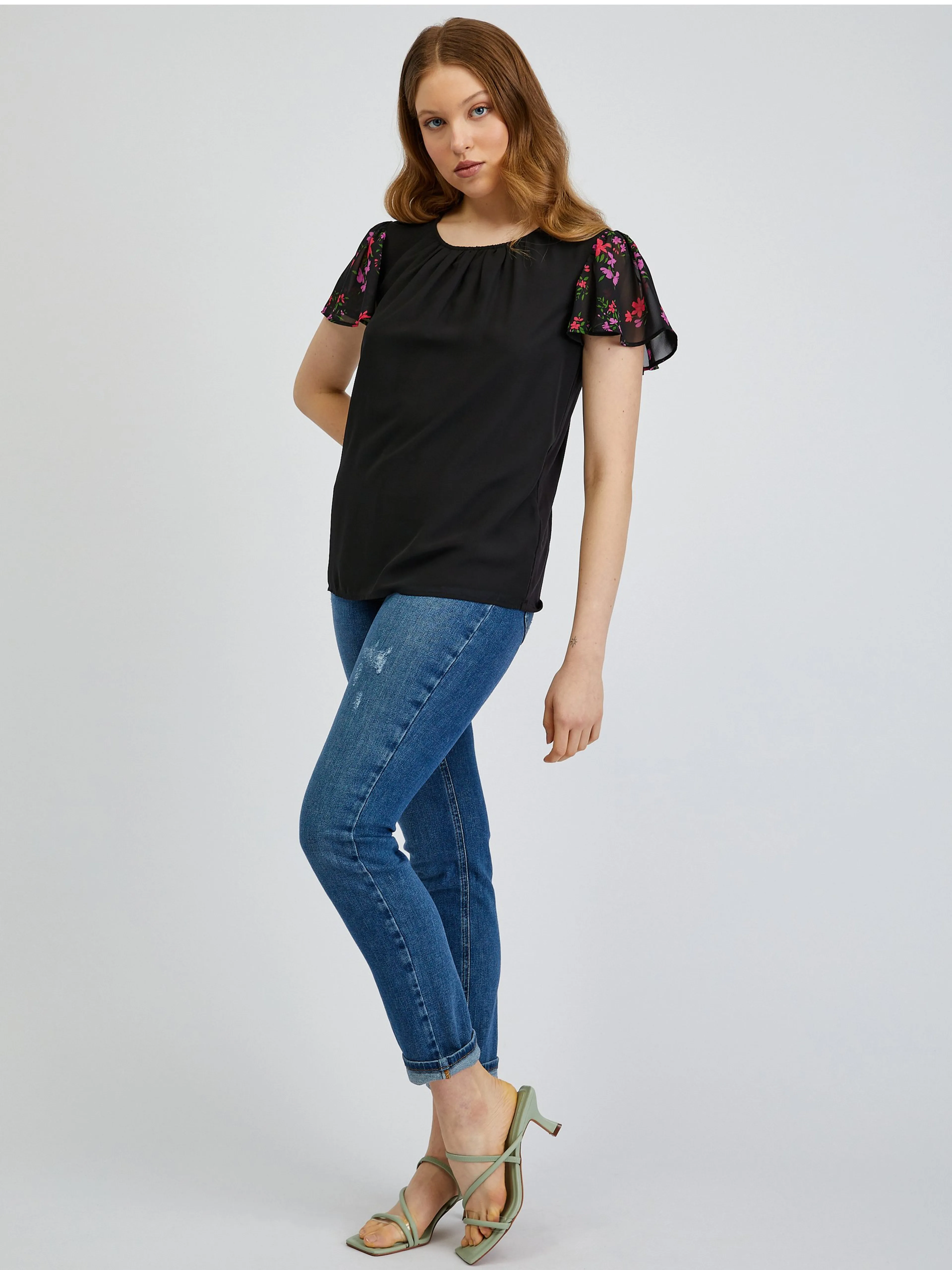 Schwarzes gemustertes Damen-T-Shirt ORSAY