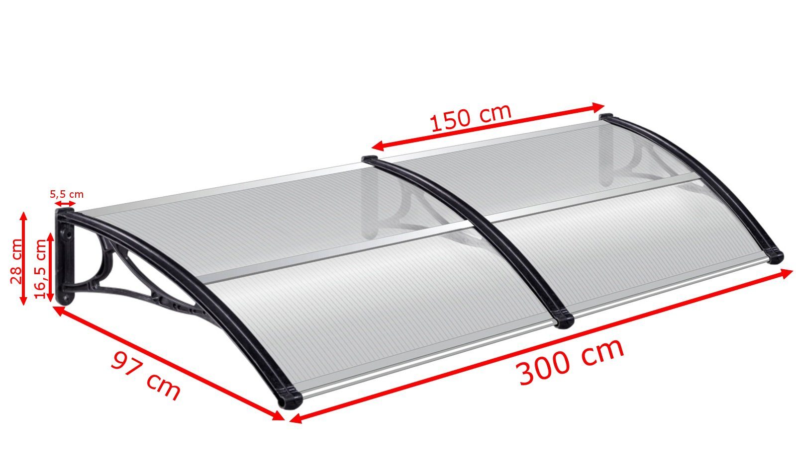 TRUTZHOLM Vordach Basic Vordach 100 x 295 cm schwarz Haustürdach