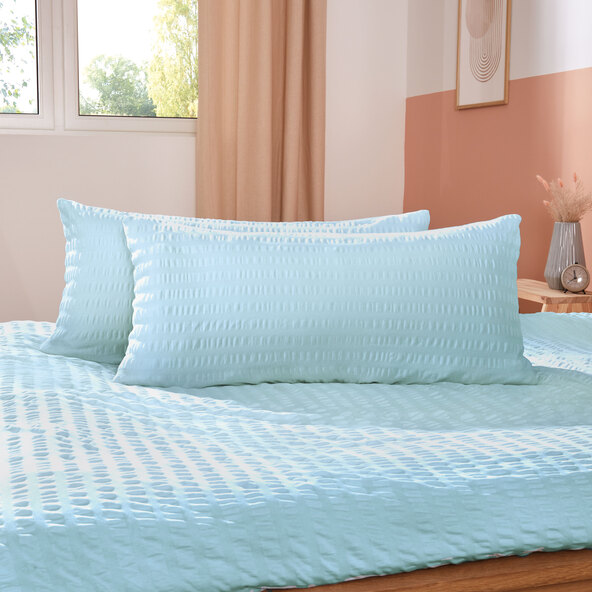 Jersey Seersucker Kopfkissenbezüge, blau, 2er Set