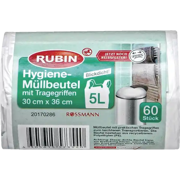 Hygiene-Müllbeutel mit Tragegriffen 5 l
