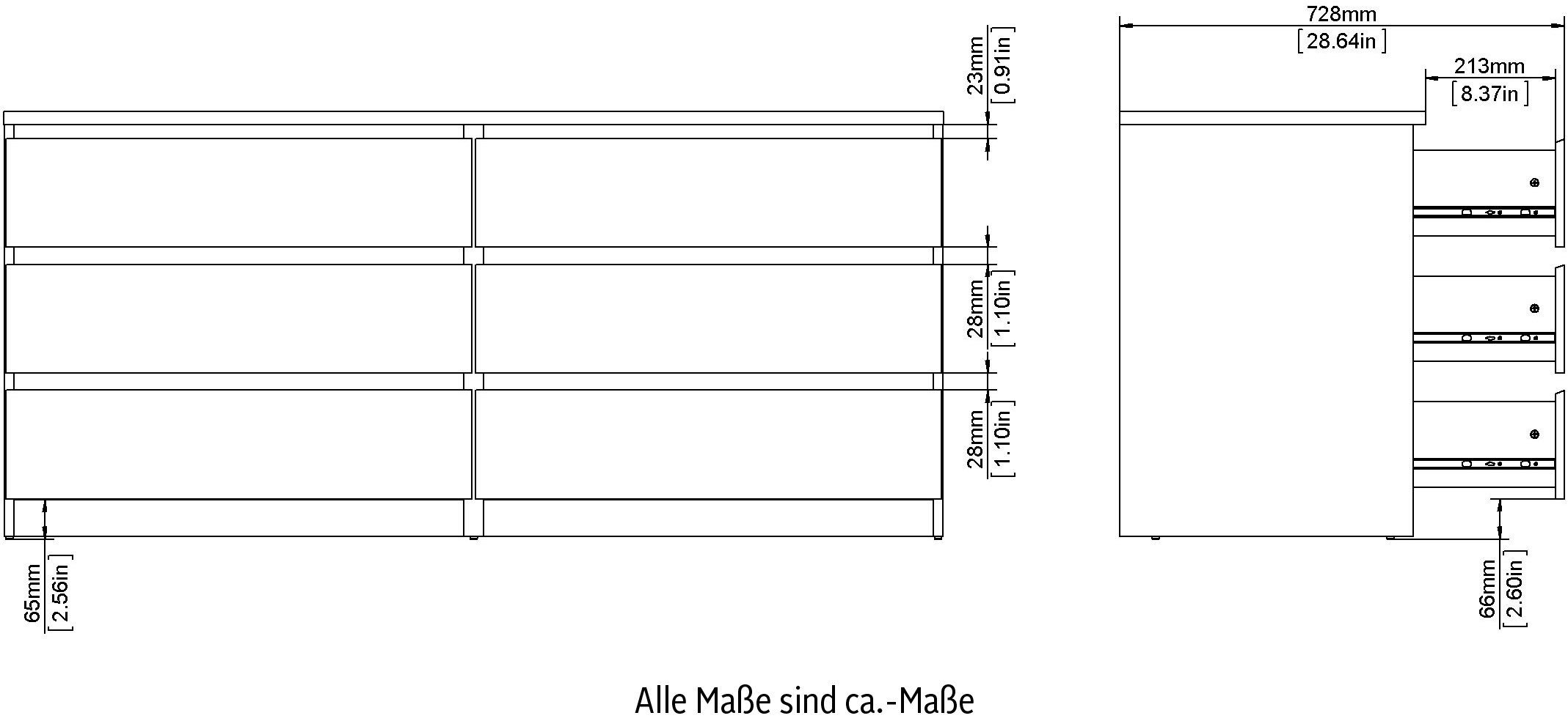 Home affaire Kommode Naia, Elegante und moderne Kommode mit 6 geräumige Schubladen