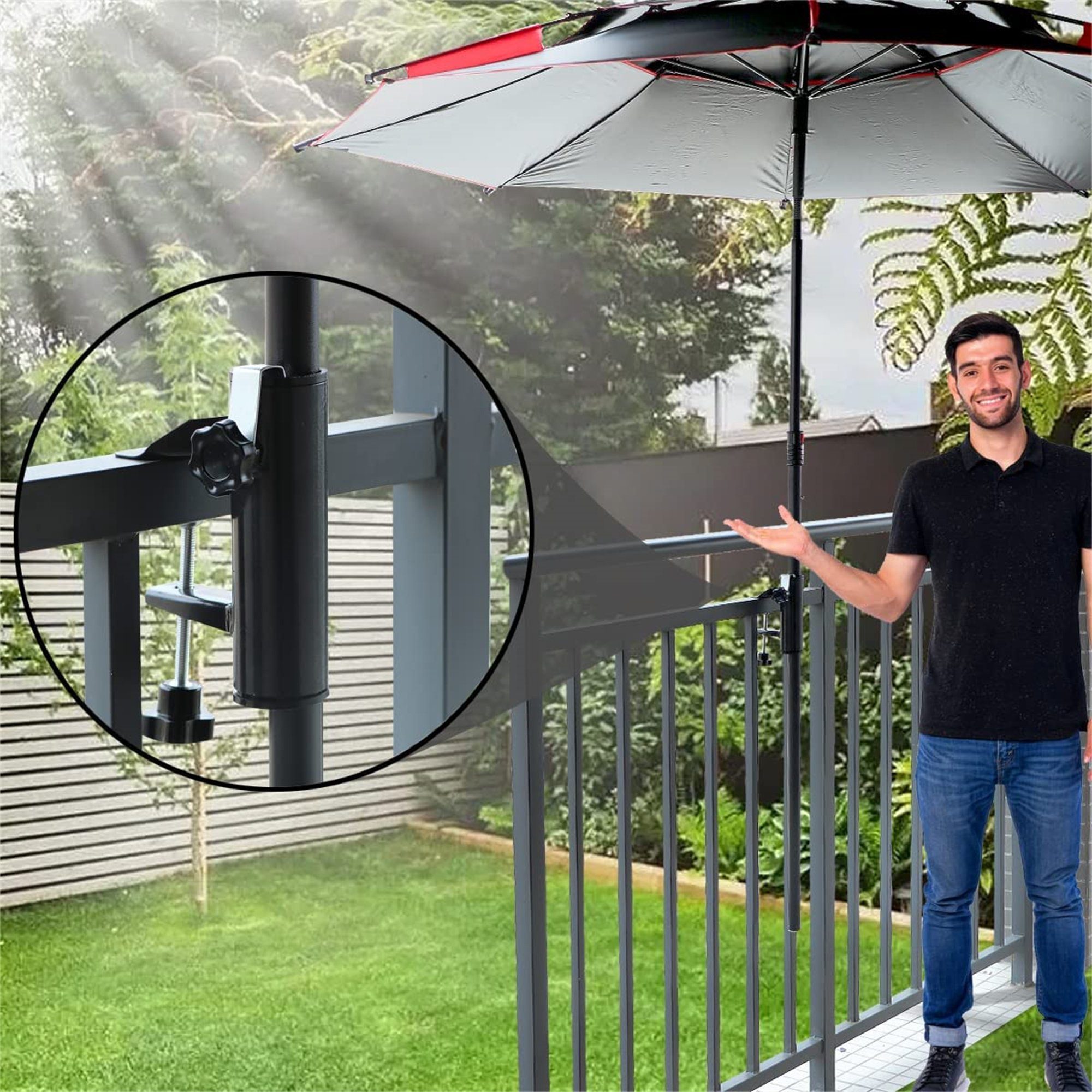 flowgoer Schirmhalter Terrassenschirmklemme, Sonnenschirmhalterung Balkongeländer