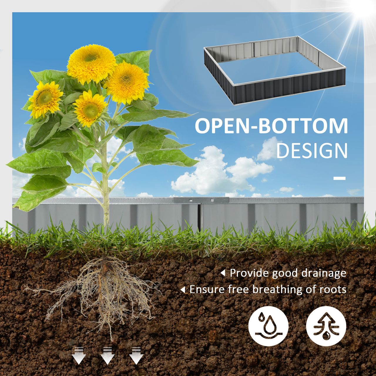 Outsunny Hochbeet DIY Gartenbeet mit T-Form-Pflanzenschilder Handschuhe Stahl