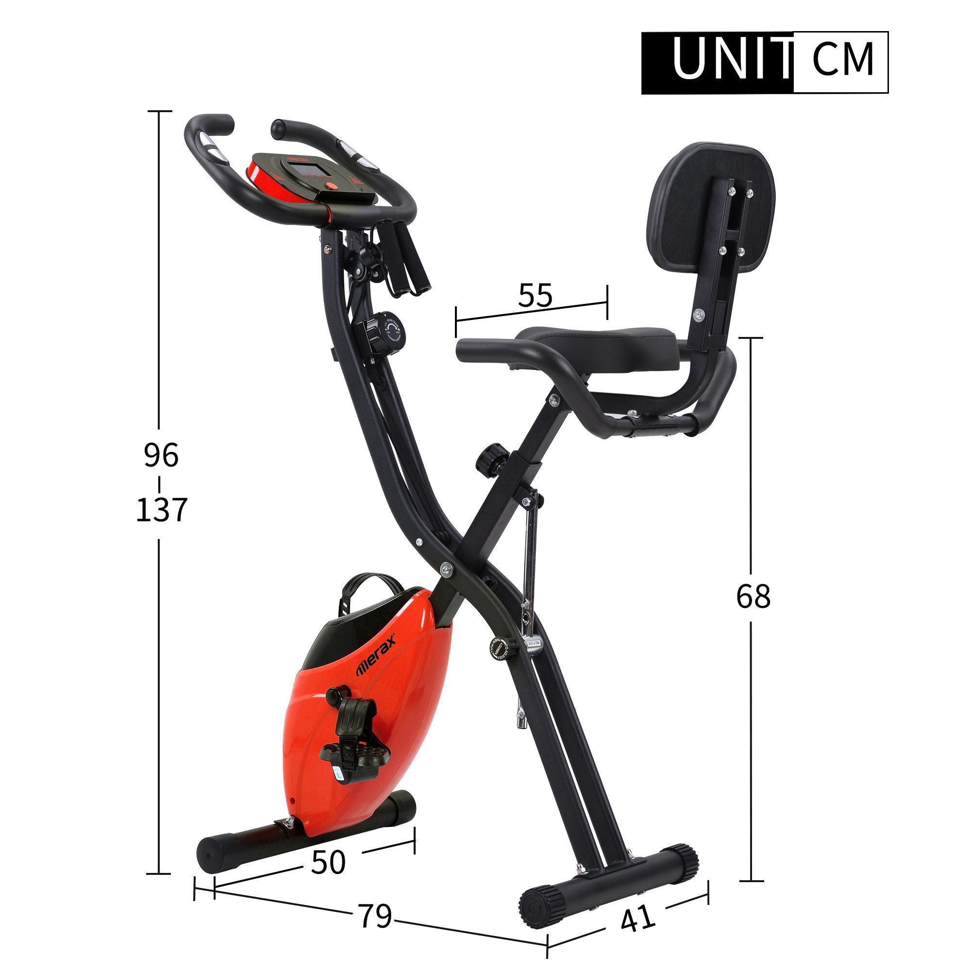 Fangqi Heimtrainer X-Bike, Magnetische Faltbares Fitnessfahrrad, Heimtrainer Speedbike Indoor Cycling mit LCD Anzeige und Widerstandsbänder (Brustgurt)