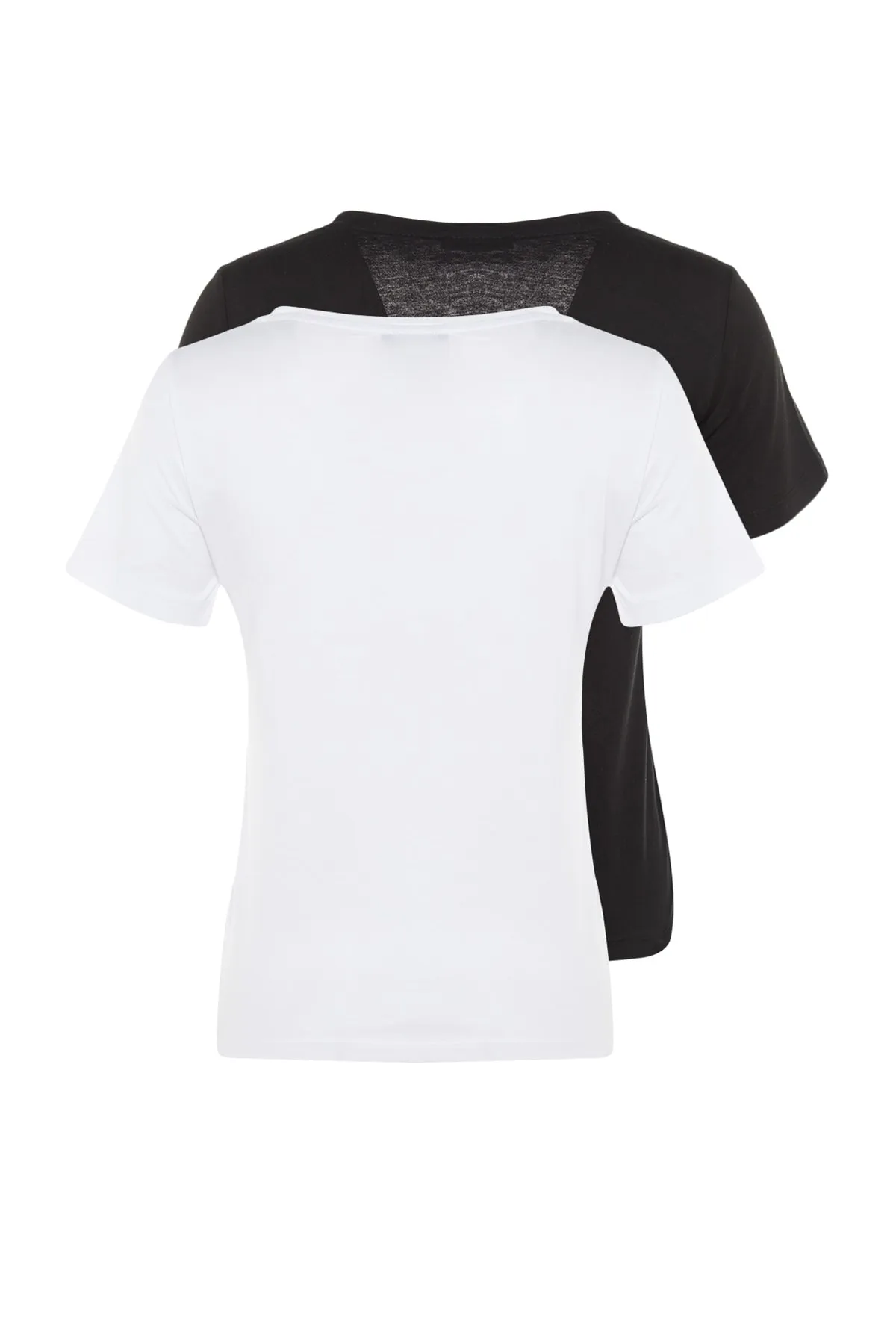 Trendyol Collection  Schwarz-weißes Basic-Strick-T-Shirt mit V-Ausschnitt im 2er-Pack aus 100 % Baumwolle TWOSS23TS00002