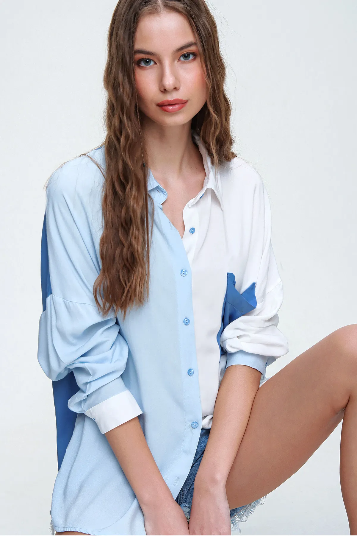 Trend Alaçatı Stili  Hemd - Blau - Regular Fit
