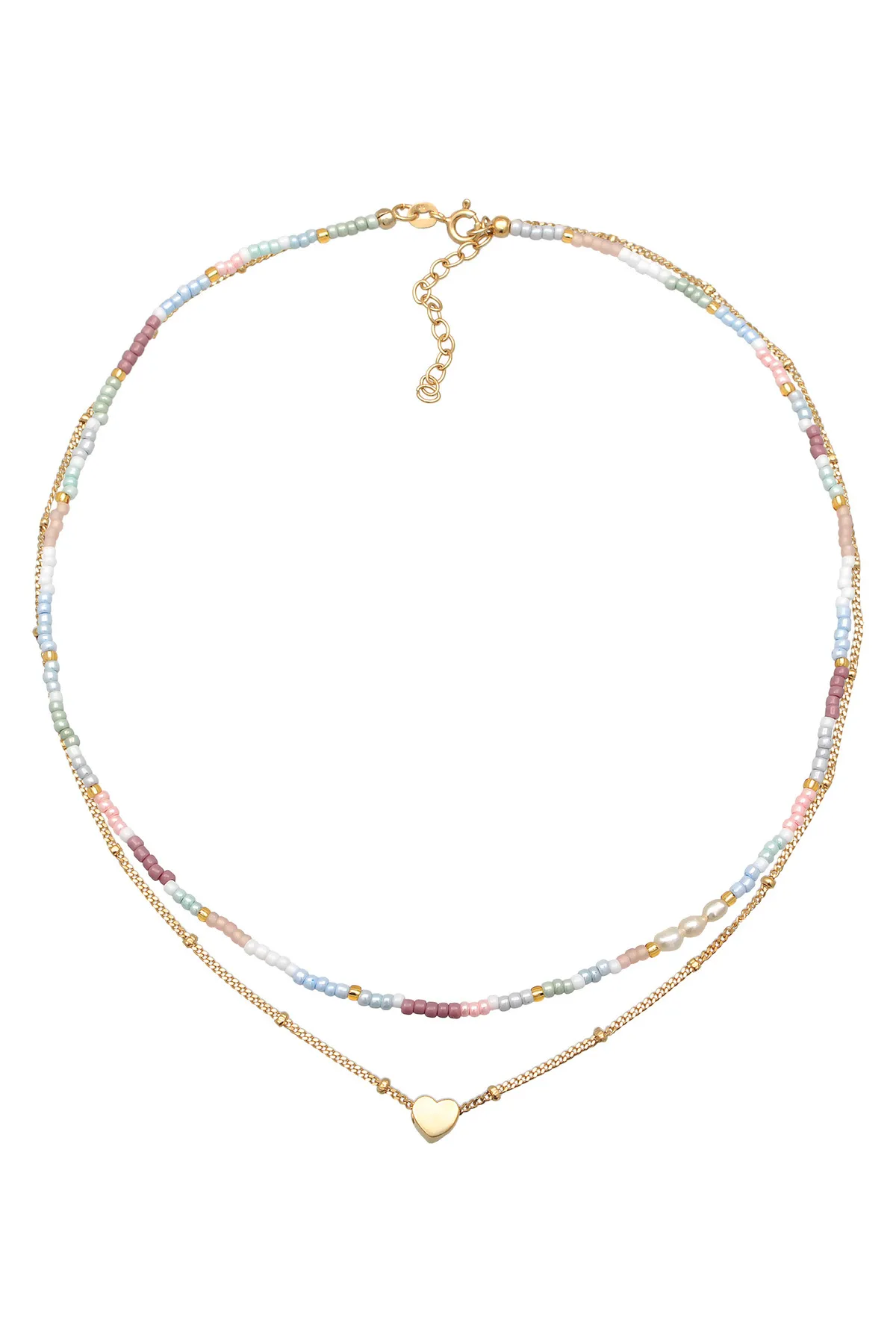 ELLI  Halskette Choker Layer Herz Glasperlen 925 Silber vergoldet