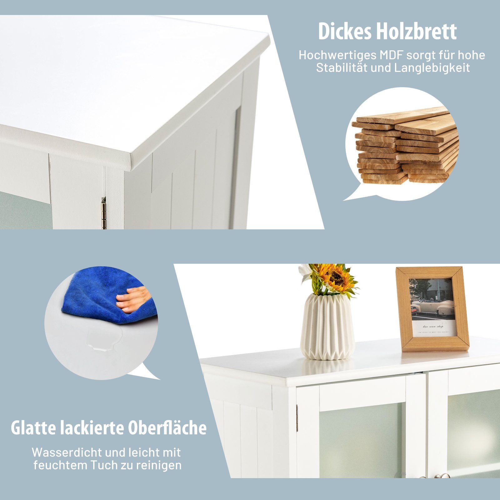 COSTWAY Mehrzweckschrank 4-türig, mit verstellbarem Regal, 58 x 30 x 109cm