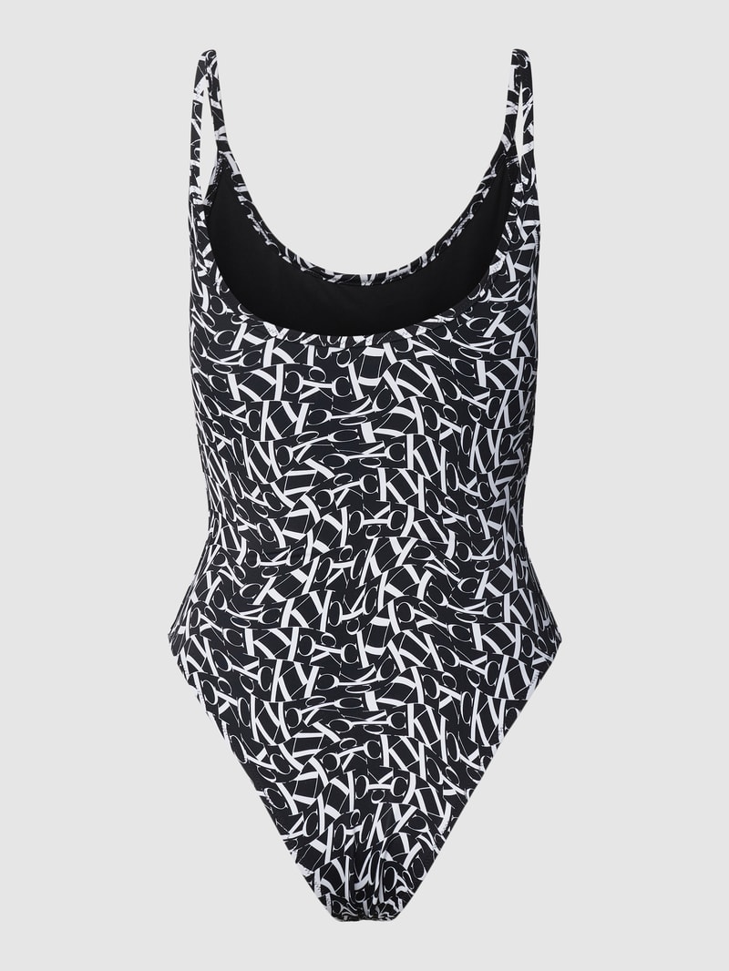 Badeanzug mit Allover-Logo-Print Modell 'SCOOP' in schwarz