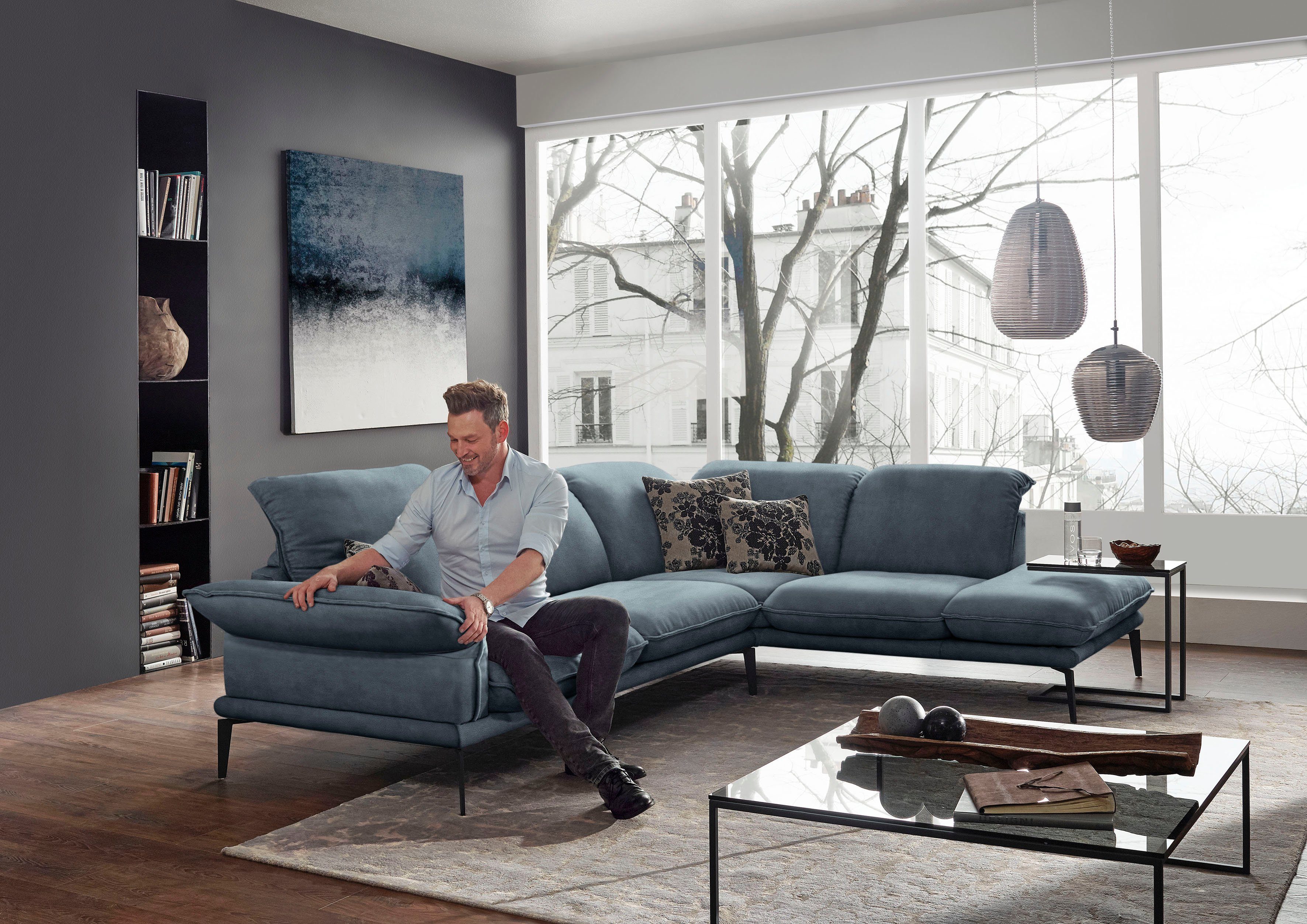 W.SCHILLIG Ecksofa sherry, mit Kopfstützenverstellung, Winkelfüße in Schwarz, Breite 302 cm