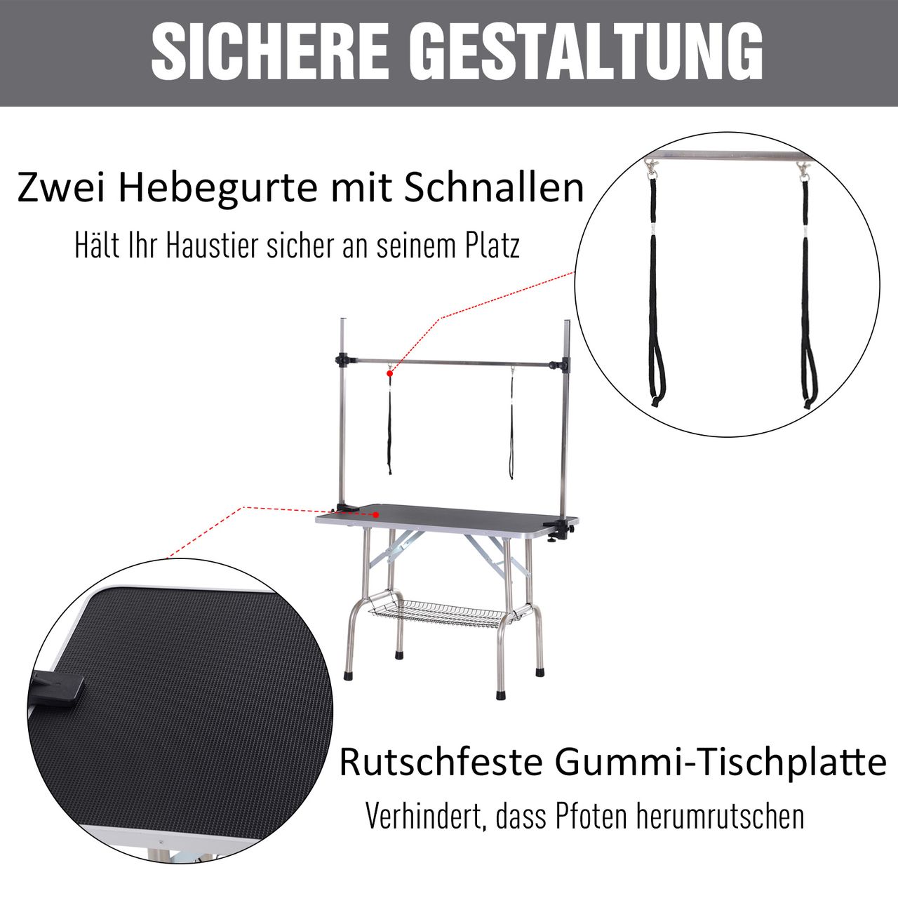 PawHut Trimmtisch Tierpflegetisch Schertisch Pflegetisch mit Unterkorb für Hunde höhenverstellbar klappbar Edelstahl Metall Schwarz 107 x 60 x 170 cm