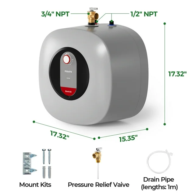 FOGATT 8 Gallon Electric Water Heater Tank Etank 80, Point of Use Mini Tank Water Heater, 120V Small Hot Water Heater for Apartment Kitchen Bathroom RV Camper Shower