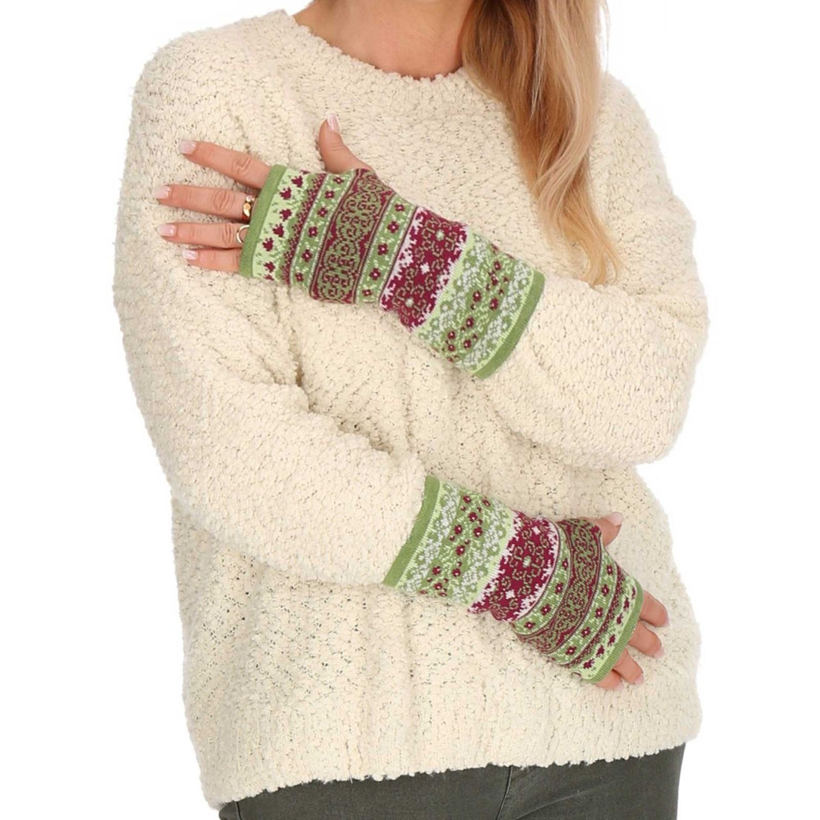 KUNST UND MAGIE Armstulpen Armstulpen Handwärmer Handschuhe Pulswärmer extrafeiner Jacquardstoff