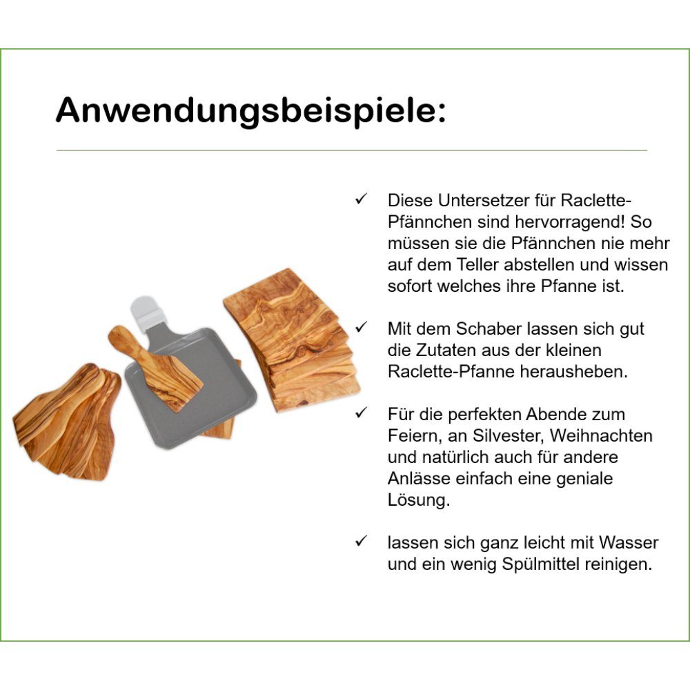 Olivenholz-erleben Raclettepfännchen Raclette-Schaber aus Olivenholz - 6er Set, (6-tlg), antibakterielle Wirkung