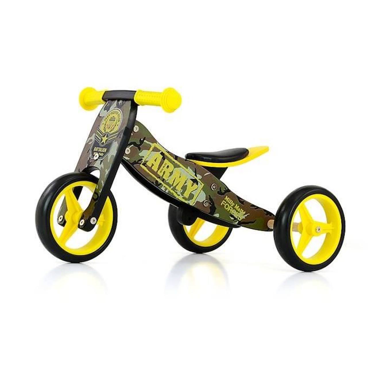 Milly Mally Draisienne à 3 roues 2-in-1 loopfiets Jake Army Junior Vert olive/Jaune jaune