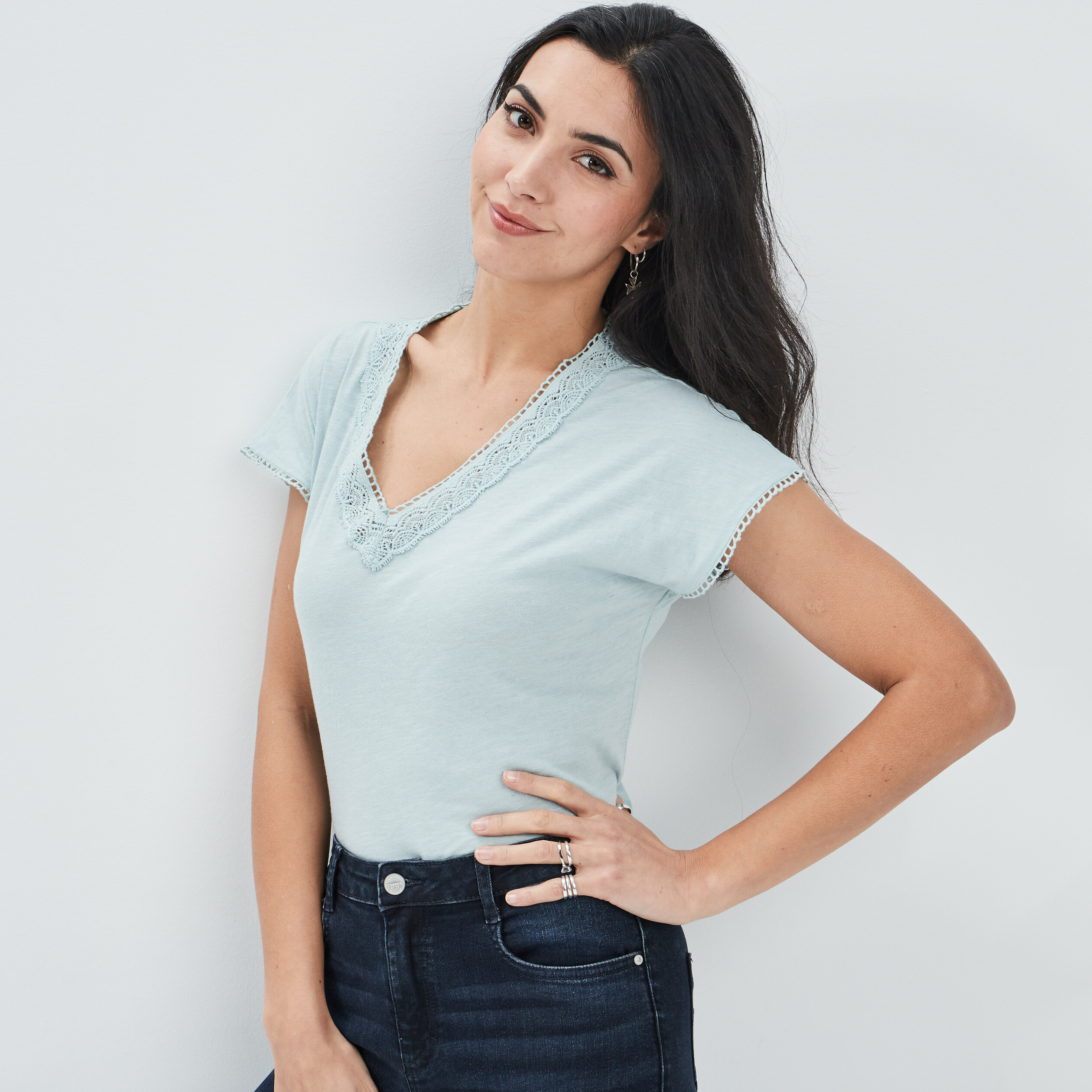 T-shirt manches courtes bleu turquoise femme | La Halle