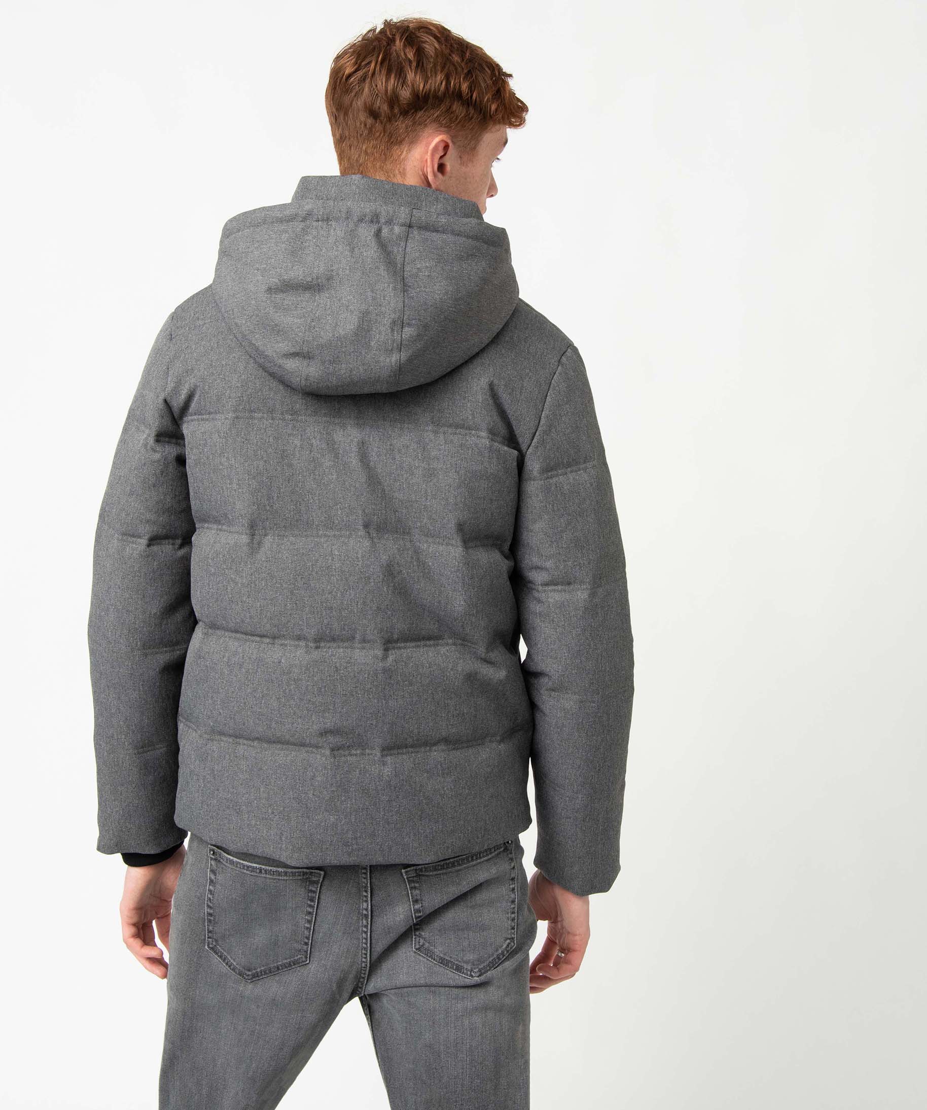 Blouson homme matelassé avec capuche gris | GEMO