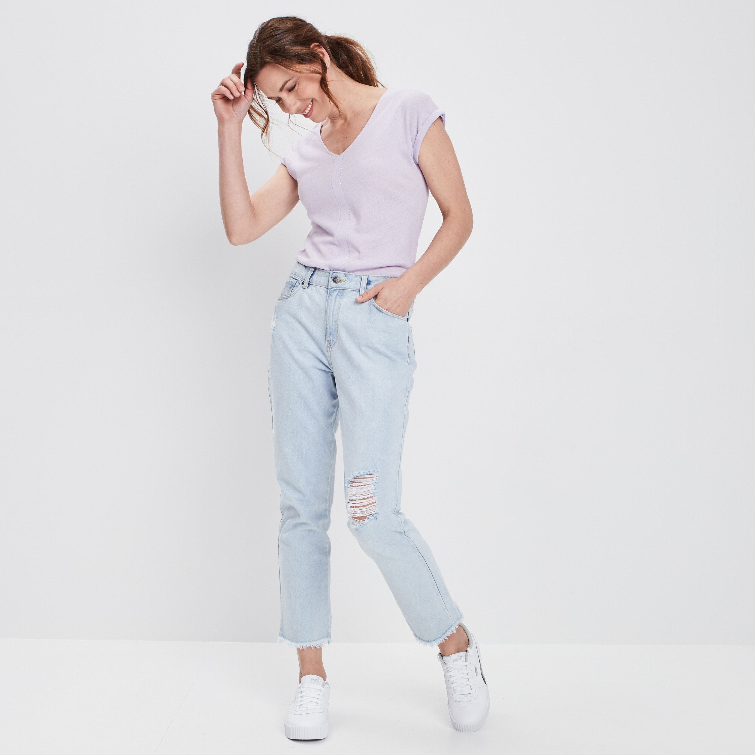 T-shirt en lin manches courtes parme femme | La Halle