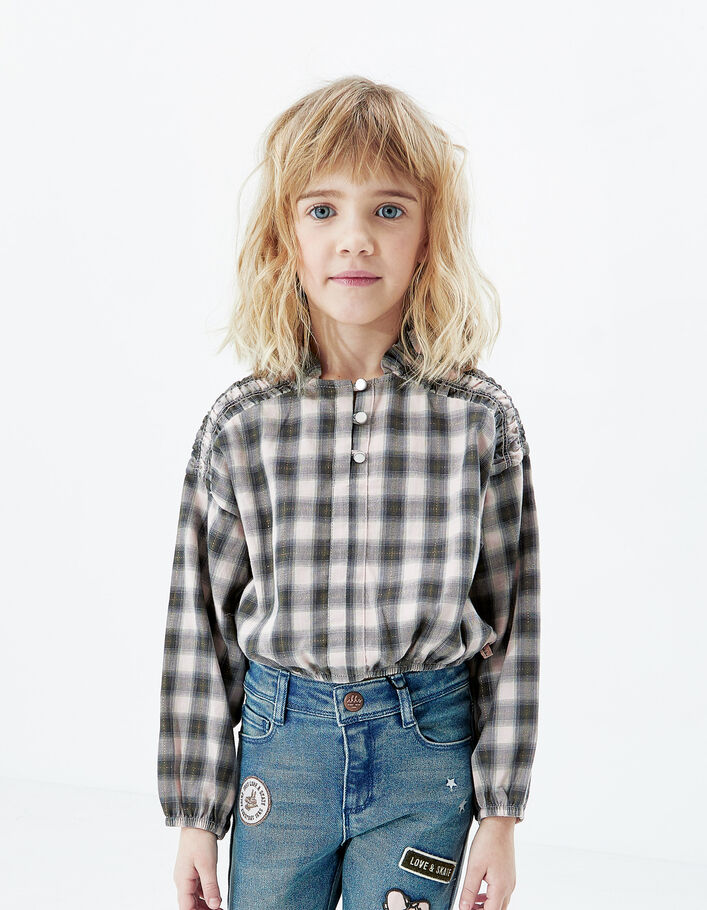 Blouse cropped rose et kaki à carreaux fille