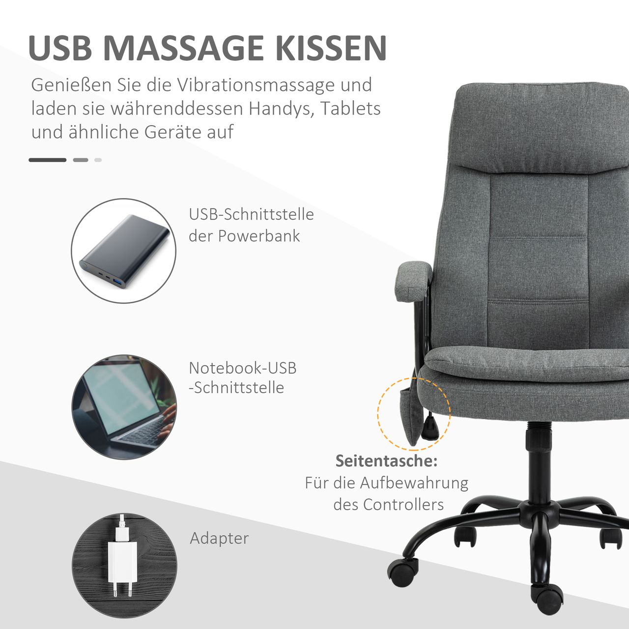 Vinsetto Massagebürostuhl Lendenwirbelsäulenmassage höhenverstellbar Grau
