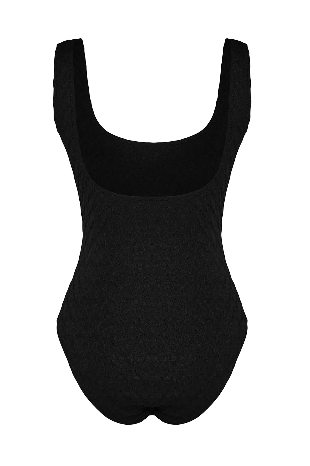 Trendyol Collection  Schwarzer, strukturierter, normaler Badeanzug mit quadratischem Kragen TBESS23MA00223