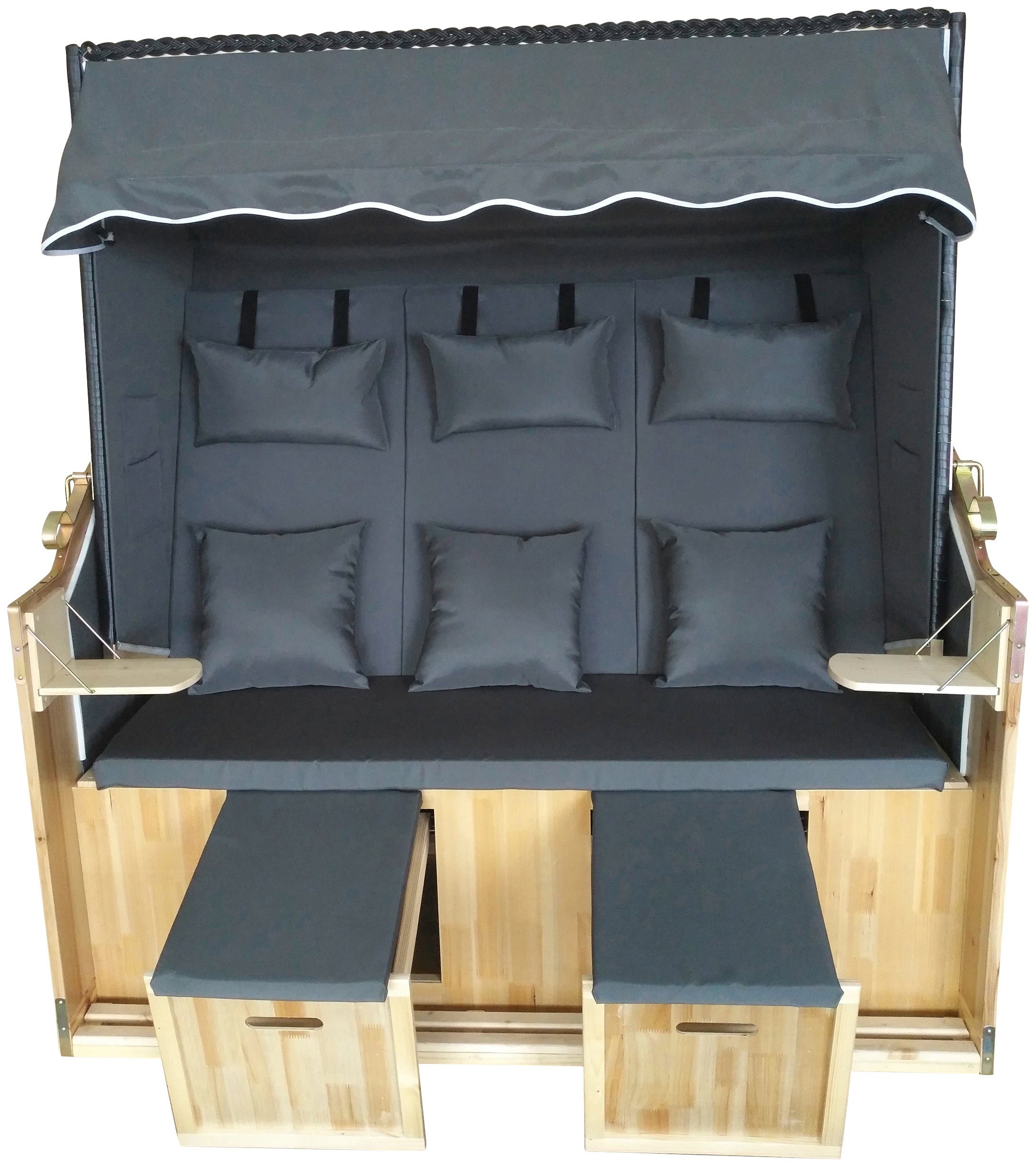 KONIFERA Strandkorb Spiekeroog, BxTxH: 150x72x160 cm, Halblieger, Ostsee-Modell, 3-Sitzer, inkl. Klapptisch