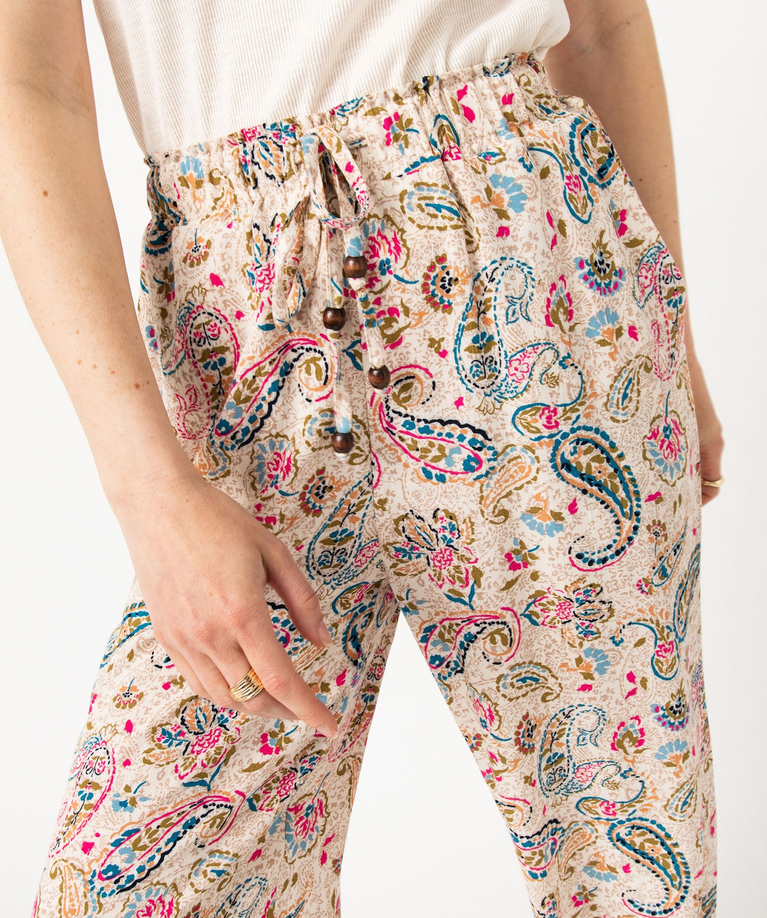 Pantalon imprimé en maille fluide aspect crêpe femme imprime | GEMO