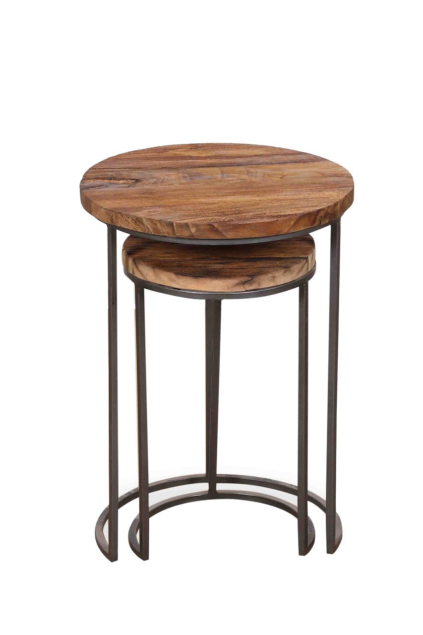 byLiving JARON Zweisatztisch, Breite 40 cm, Metall schwarz pulverbeschichtet, Mangoholz natur