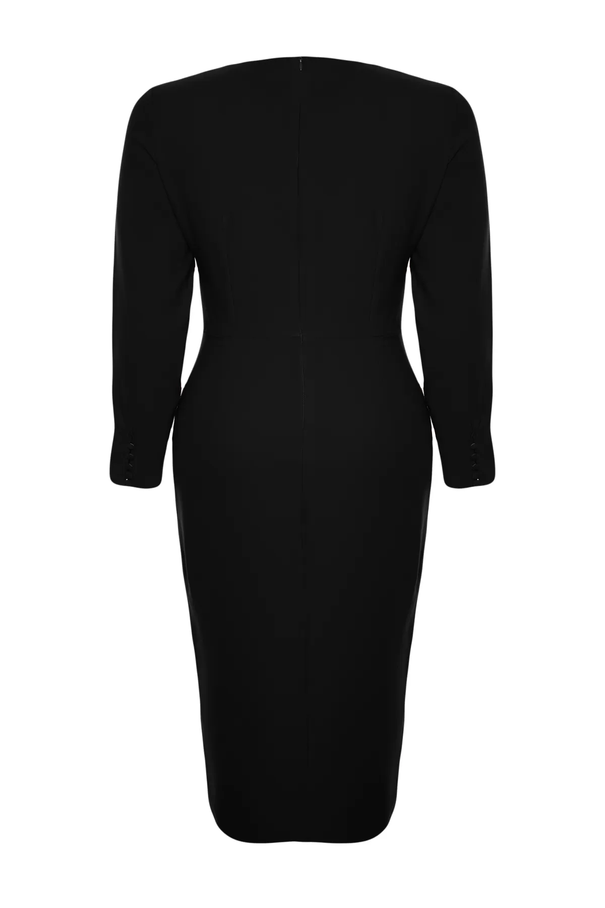 Trendyol Curve  Schwarzes tailliertes Midikleid aus Webstoff TBBAW24AH00080