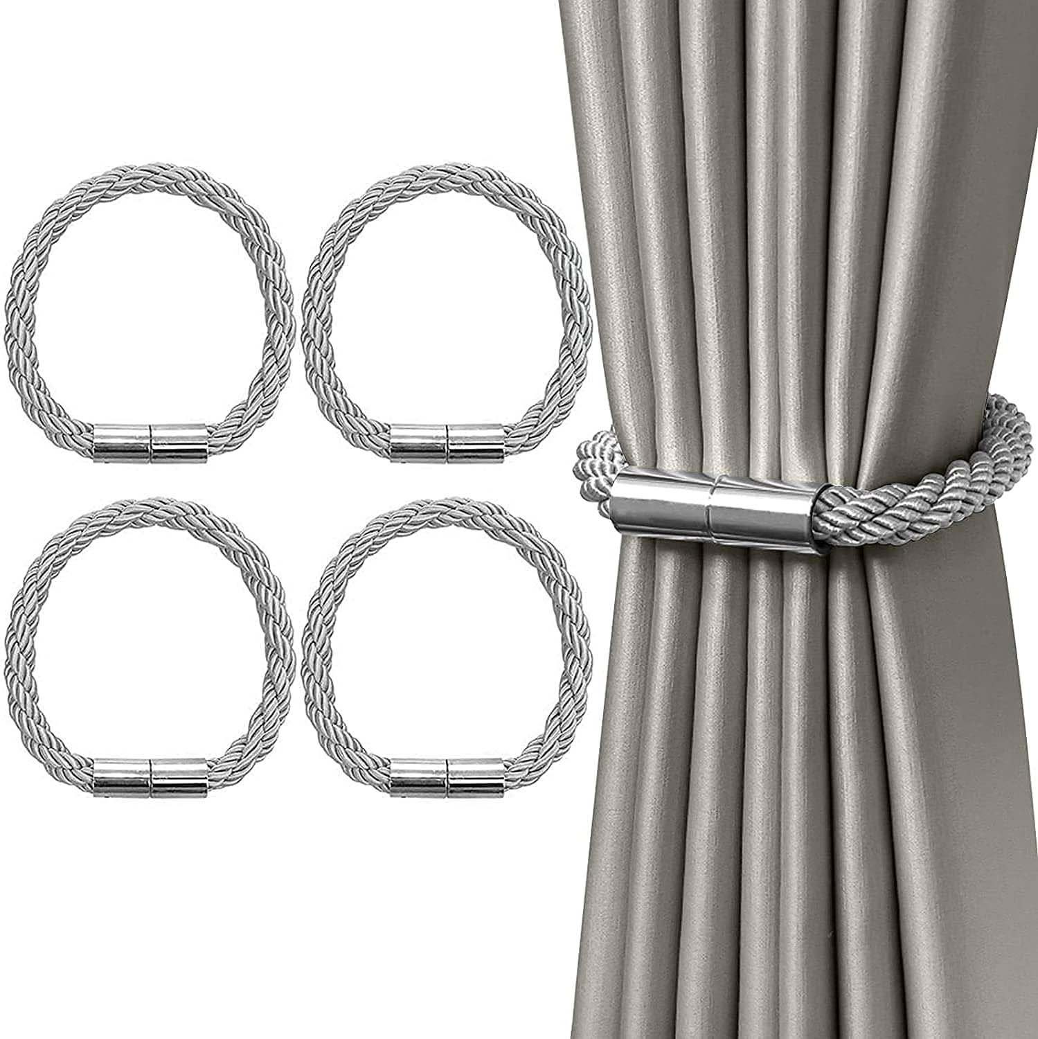 Raffhalter 4 Stück Grau Raffhalter für Vorhänge mit Magnet, für Gardinen, aikidio, (4-tlg)