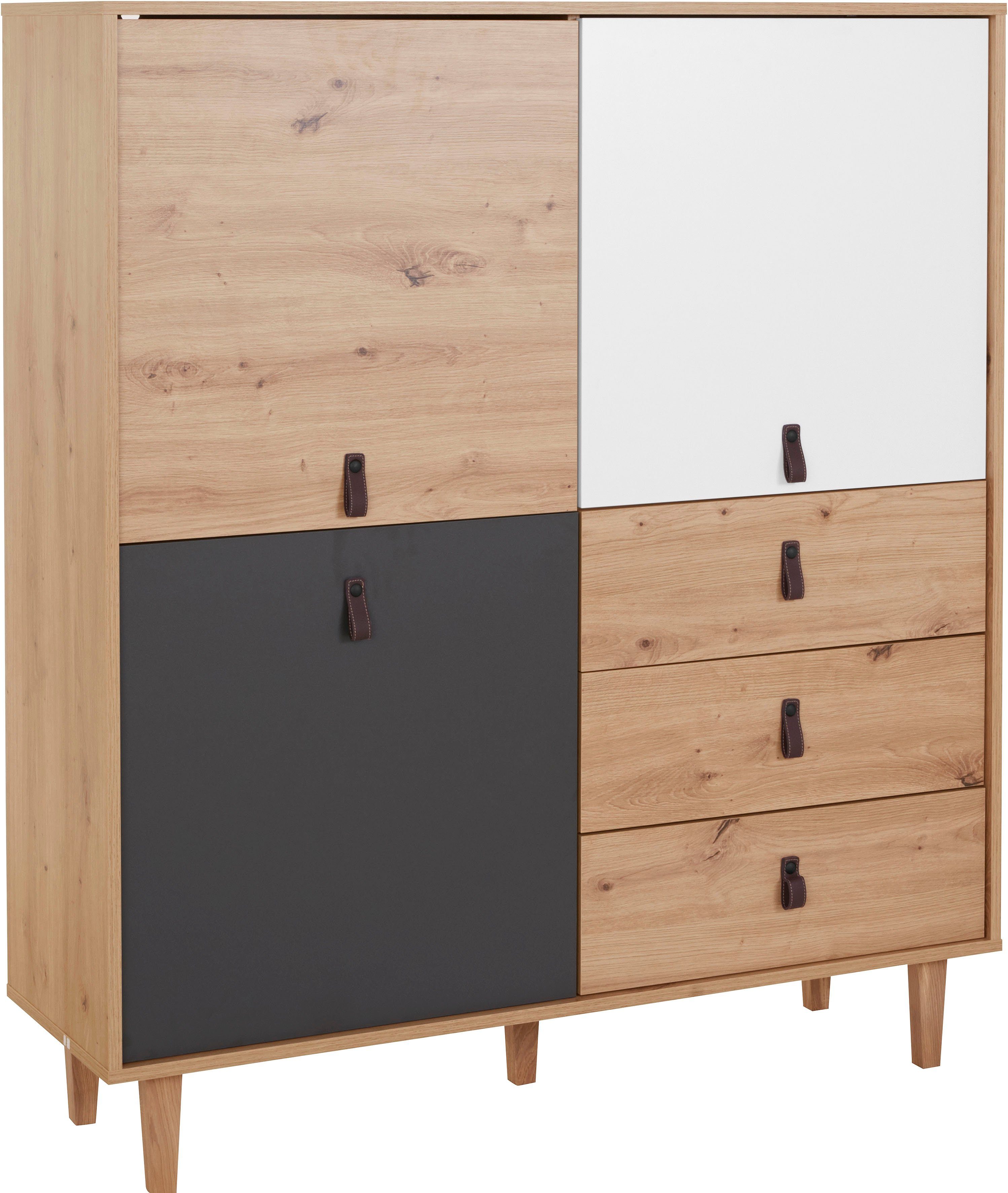 Homexperts Highboard Bristol, Breite 120 cm, Höhe 135 cm, mit massiven Eichefüßen