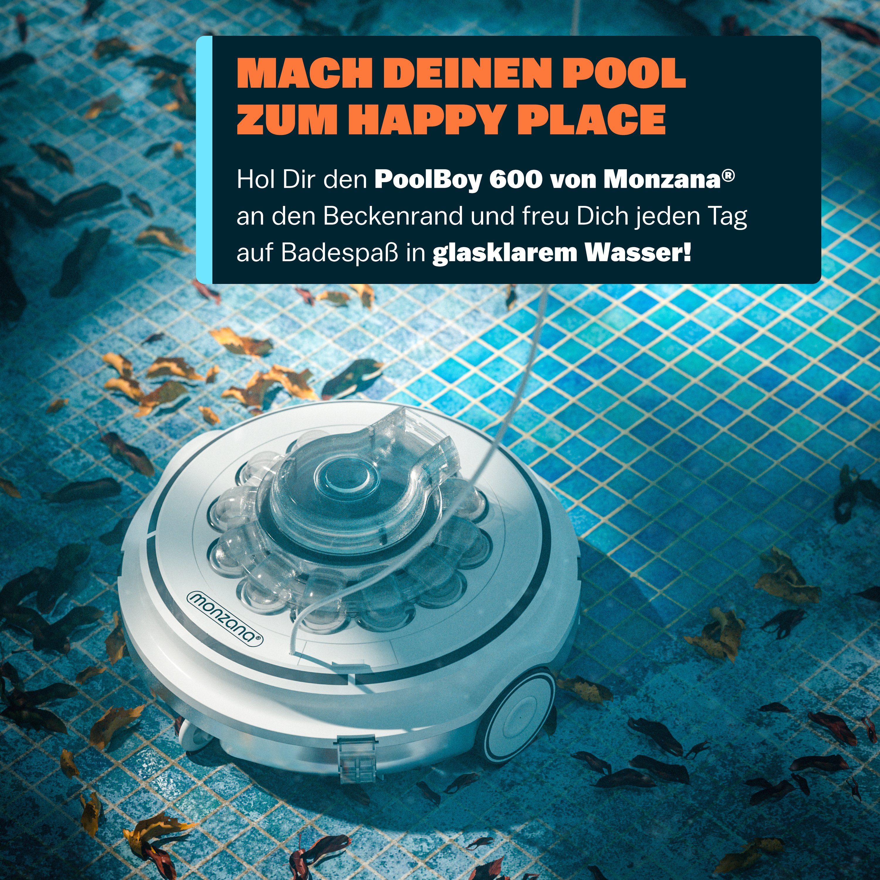 monzana Poolbodensauger, Poolboy500 Kabellos Vollautomatisch 80Min Akku 5200mAh Li-Ion 80m²