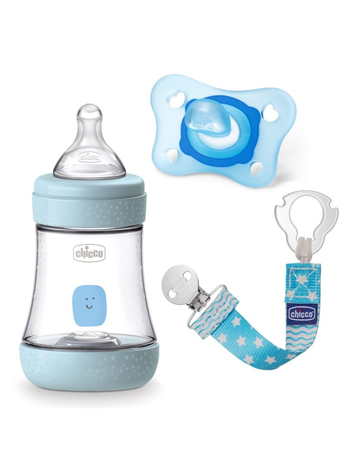 Chicco 3-tlg. Geschenkset PP-Flasche Perfect5 150 ml   Schnuller in blau günstig kaufen onesize