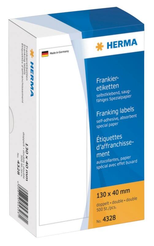 HERMA Frankieretiketten 4328 Weiß 130 x 40 mm 250 Blatt à 2 Etiketten