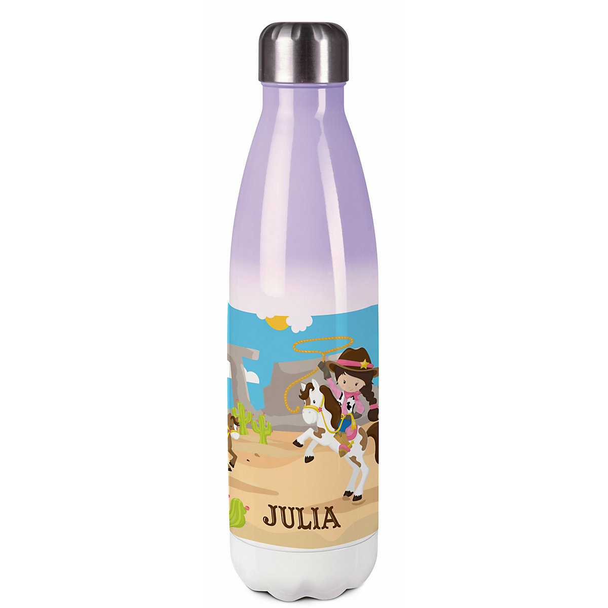 Edelstahl Kinder Thermoflasche / Trinkflasche bunt Cowgirl Spülmaschinenfest, Auslaufsicher, Bruchfest, Doppelwandig, Für Heißgetränke geeignet, Mit Deckel, Isoliert