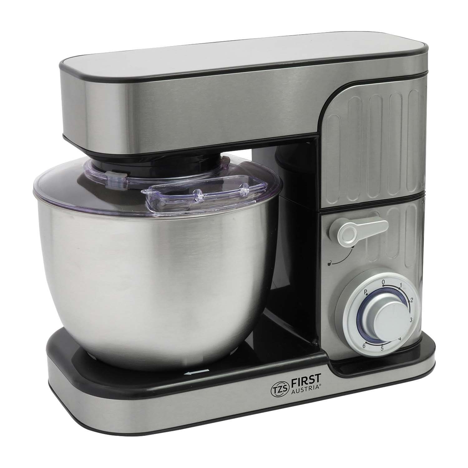 TZS FIRST AUSTRIA Küchenmaschine Profi Küchenmaschine 1300 W, 5L Behälter, 6 Geschwindigkeiten, 1300 W, Knetmaschine, Küchenmaschine mit Knetfunktion, Standmixer, Edelstahl
