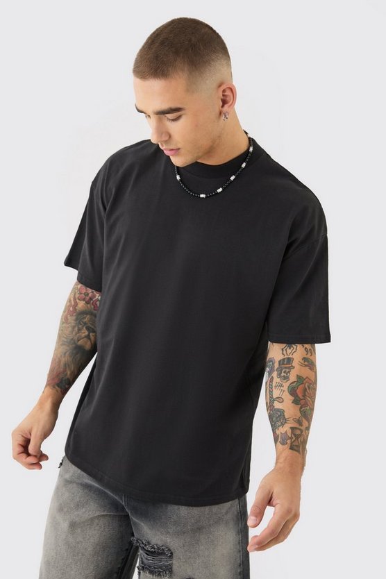 Oversized Extended Neck Mask Back Graphic T-shirt